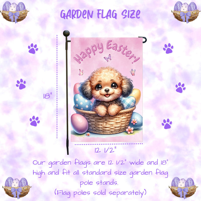 Poodle Happy Easter Puppy Garden Flag Eggs Spring Outdoor Yard Lawn Décor 12x18 Inch Single Side and Double Sided
