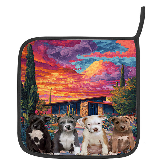 “From Snouts to Sizzle” – Arizona Cactus & Pit Bull Oven Mitts + Pot Holder Set: Kitchen Gloves for Cooking with Potholders, Custom, Personalized, Dog Lovers Gift