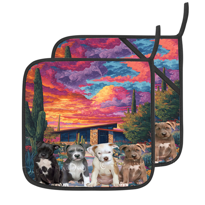 “From Snouts to Sizzle” – Arizona Cactus & Pit Bull Oven Mitts + Pot Holder Set: Kitchen Gloves for Cooking with Potholders, Custom, Personalized, Dog Lovers Gift