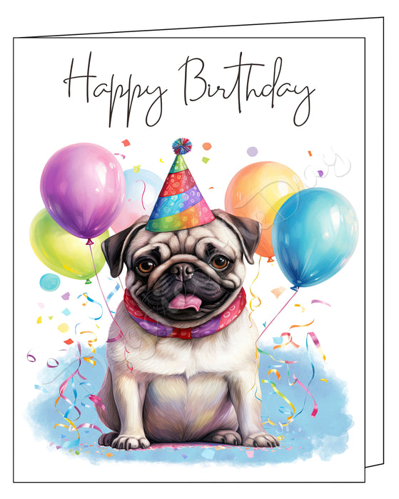 Happy Birthday Greeting Cards Pug - Cute Note Cards for Dog Lovers - Blank Inside Envelope Included, GCHB00244