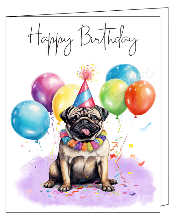 Happy Birthday Greeting Cards Pug - Cute Note Cards for Dog Lovers - Blank Inside Envelope Included, GCHB00241