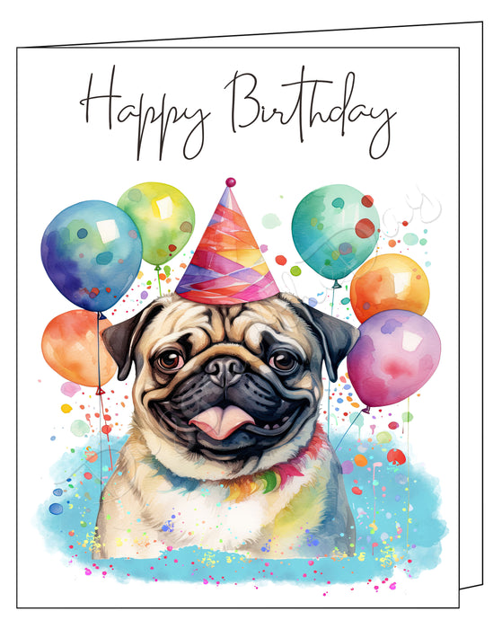 Happy Birthday Greeting Cards Pug - Cute Note Cards for Dog Lovers - Blank Inside Envelope Included, GCHB00242