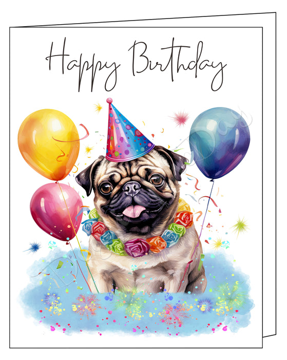 Happy Birthday Greeting Cards Pug - Cute Note Cards for Dog Lovers - Blank Inside Envelope Included, GCHB00243