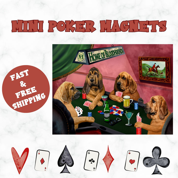 Home Of Bloodhounds 4 Dogs Playing Poker Magnet Mini (3.5" x 2")