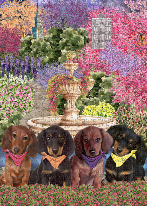 Floral Park Dachshund Dog Puzzle with Photo Tin