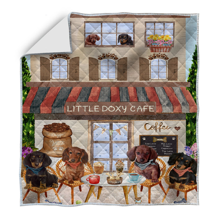 Little Doxy Cafe Dachshund Dogs Basket Quilt Bed Coverlet Bedspread Pillow, Mug, Blanket, Canvas