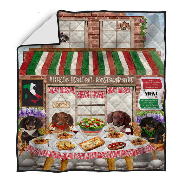 Doxie Italian Restaurant Dachshund Dogs Quilt Bed Coverlet Bedspread Comforter One-side Animal Printing - Soft Lightweight Washable Polyester Quilt