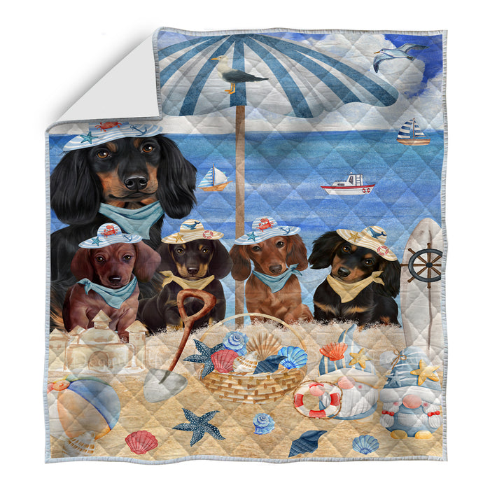 Nautical summer beach Dachshund Dogs Quilt Bed Coverlet Bedspread Comforter One-side Animal Printing - Soft Lightweight Washable Polyester Quilt