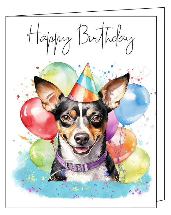 Happy Birthday Greeting Cards Rat Terrier - Cute Note Cards for Dog Lovers - Blank Inside Envelope Included, GCHB00246