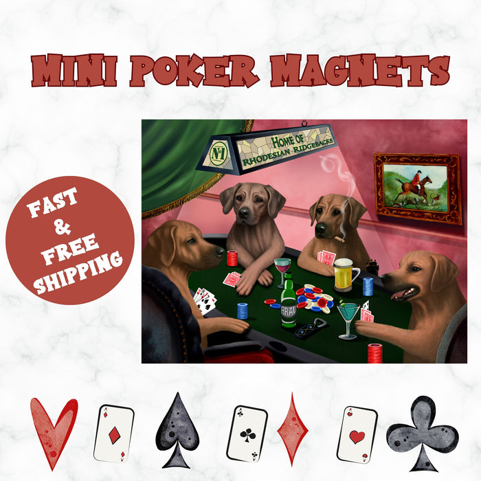 Home Of Rhodesian Ridgeback 4 Dogs Playing Poker Magnet Mini (3.5" x 2")