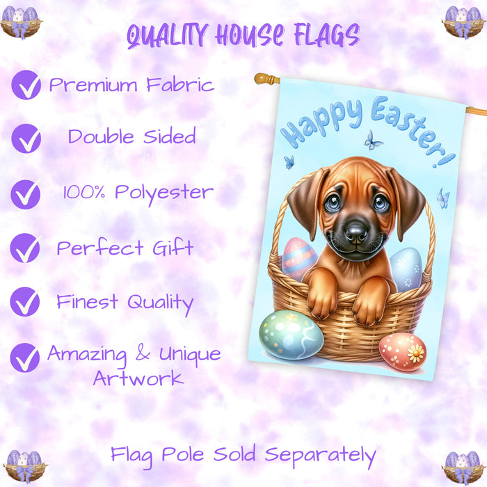 Rhodesian Ridgeback Dog Easter House Flag Puppy Eggs Spring Outdoor Yard Décor 28x40 Inch Double-Sided