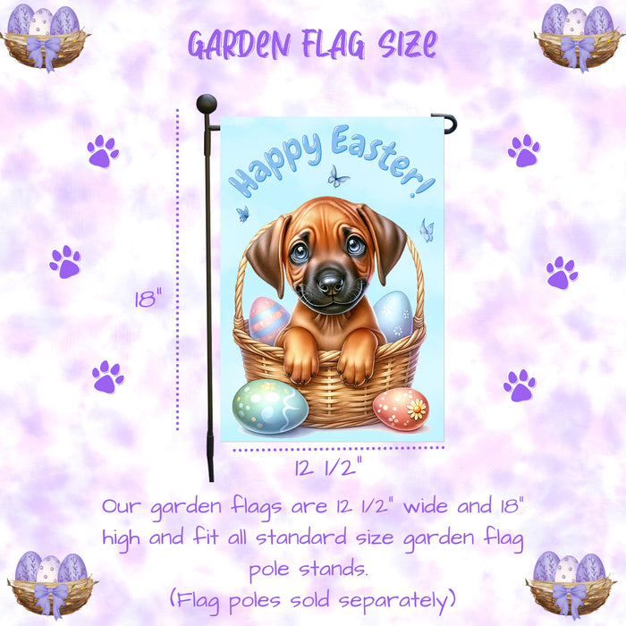 Rhodesian Ridgeback Dog Farmhouse Easter Garden Flag Puppy Eggs Porch Yard Decor 12x18 Inch Single Side and Double Sided