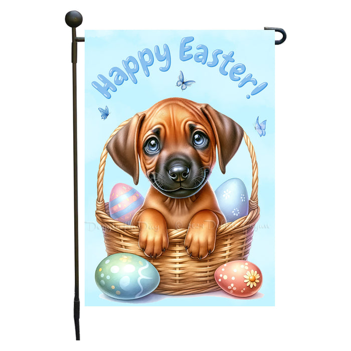 Rhodesian Ridgeback Dog Farmhouse Easter Garden Flag Puppy Eggs Porch Yard Decor 12x18 Inch Single Side and Double Sided