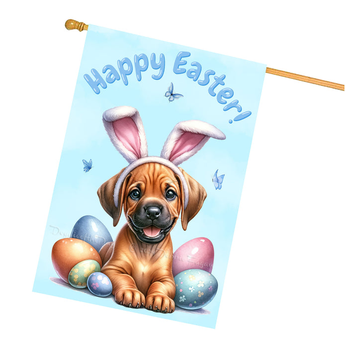 Rhodesian Ridgeback Spring Puppy House Flag Easter Home Yard Holiday Decoration 28x40 Inch Double-Sided