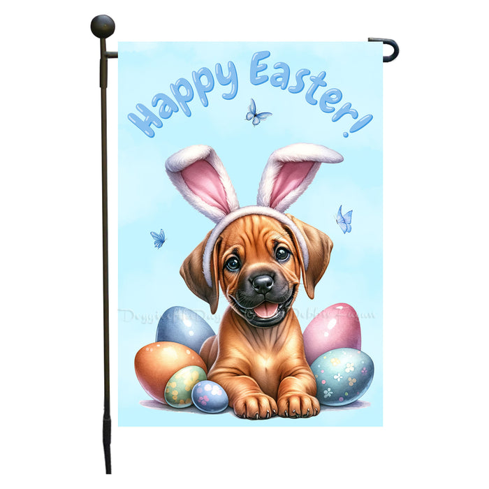 Rhodesian Ridgeback Spring Easter Garden Flag Puppy Eggs Outdoor Yard Decor Gift 12x18 Inch Single Side and Double Sided