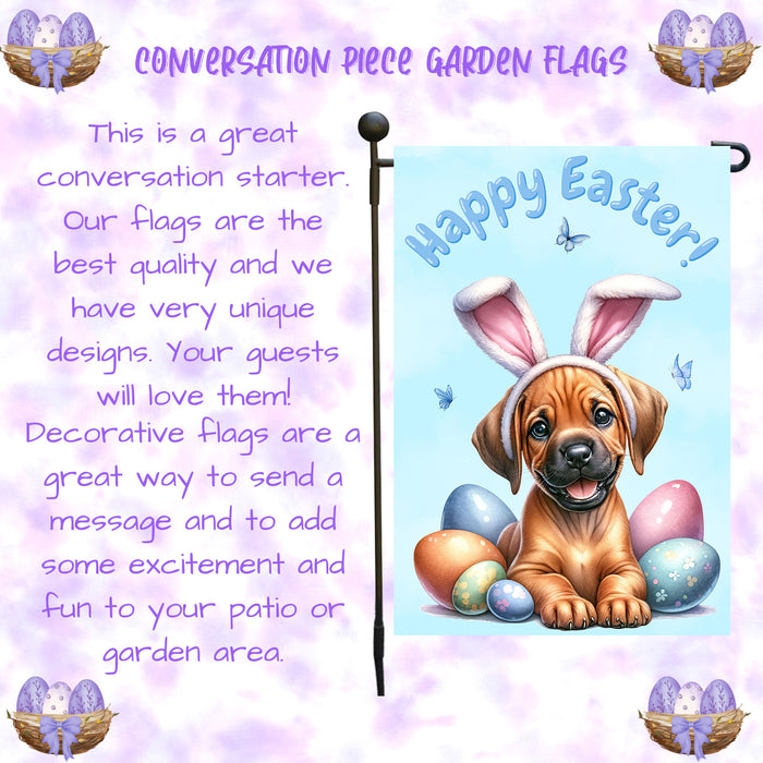Rhodesian Ridgeback Spring Easter Garden Flag Puppy Eggs Outdoor Yard Decor Gift 12x18 Inch Single Side and Double Sided