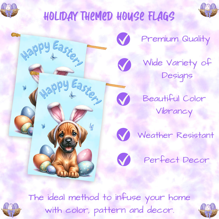 Rhodesian Ridgeback Spring Puppy House Flag Easter Home Yard Holiday Decoration 28x40 Inch Double-Sided