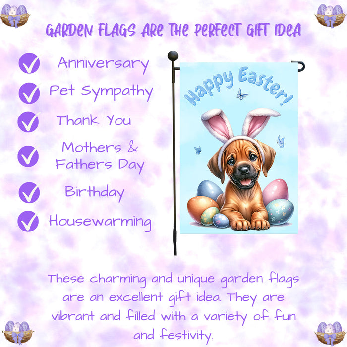 Rhodesian Ridgeback Spring Easter Garden Flag Puppy Eggs Outdoor Yard Decor Gift 12x18 Inch Single Side and Double Sided