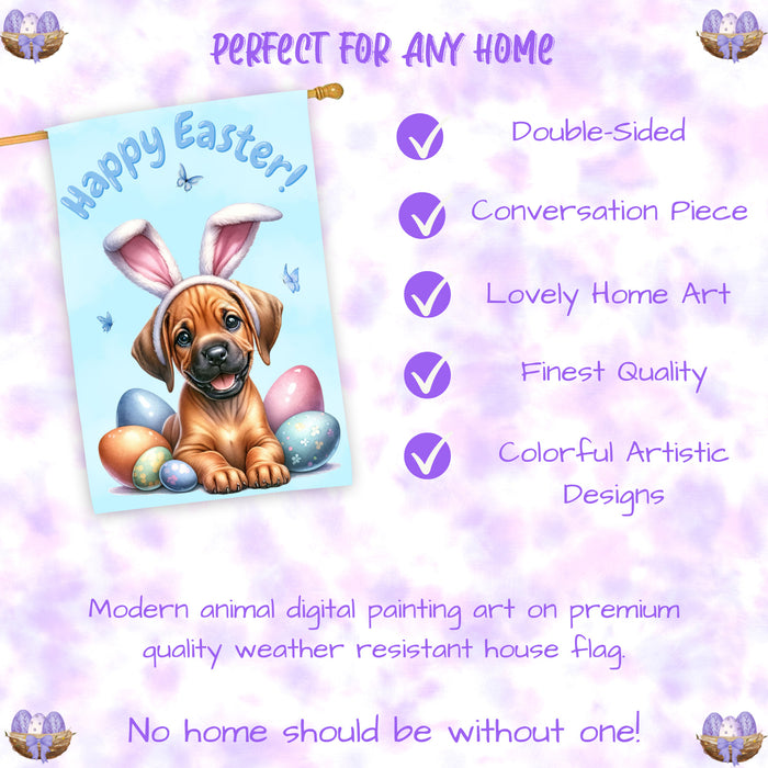 Rhodesian Ridgeback Spring Puppy House Flag Easter Home Yard Holiday Decoration 28x40 Inch Double-Sided