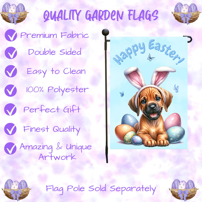 Rhodesian Ridgeback Spring Easter Garden Flag Puppy Eggs Outdoor Yard Decor Gift 12x18 Inch Single Side and Double Sided