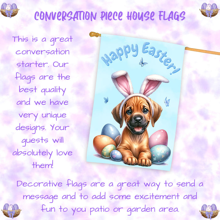 Rhodesian Ridgeback Spring Puppy House Flag Easter Home Yard Holiday Decoration 28x40 Inch Double-Sided