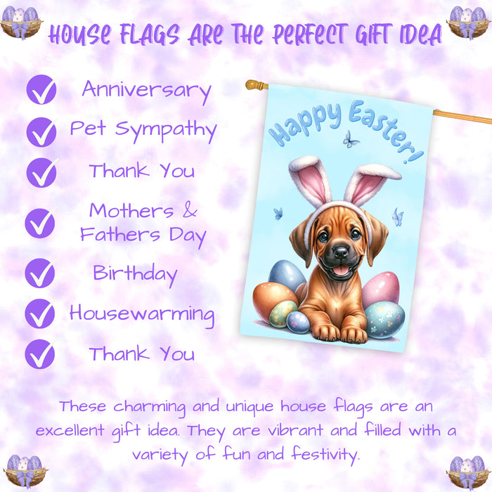 Rhodesian Ridgeback Spring Puppy House Flag Easter Home Yard Holiday Decoration 28x40 Inch Double-Sided