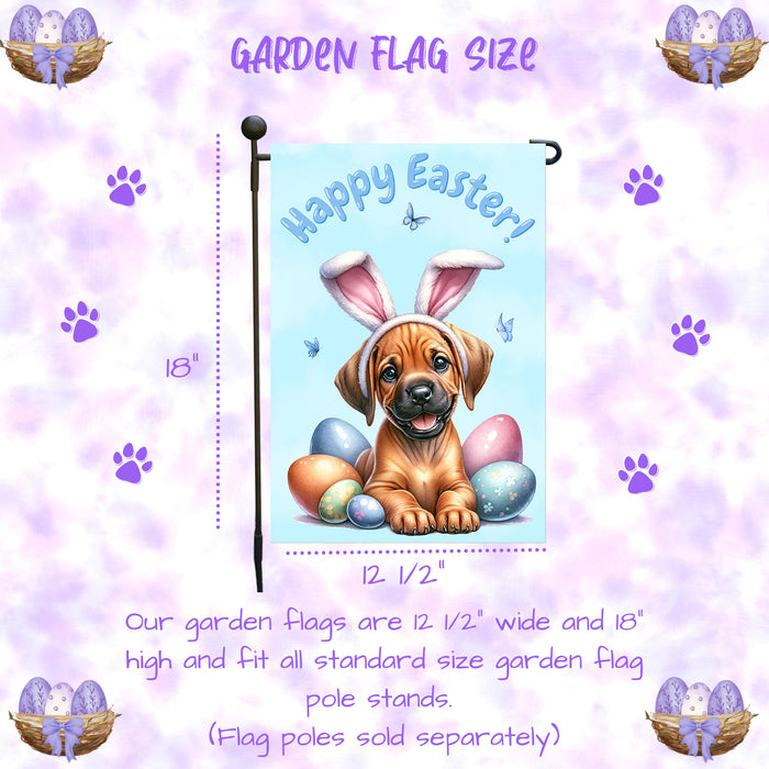 Rhodesian Ridgeback Spring Easter Garden Flag Puppy Eggs Outdoor Yard Decor Gift 12x18 Inch Single Side and Double Sided