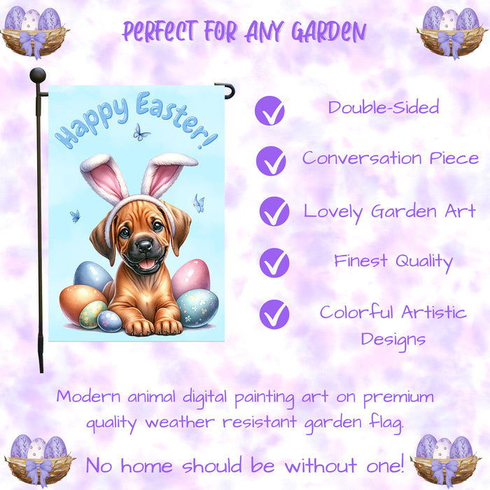 Rhodesian Ridgeback Spring Easter Garden Flag Puppy Eggs Outdoor Yard Decor Gift 12x18 Inch Single Side and Double Sided