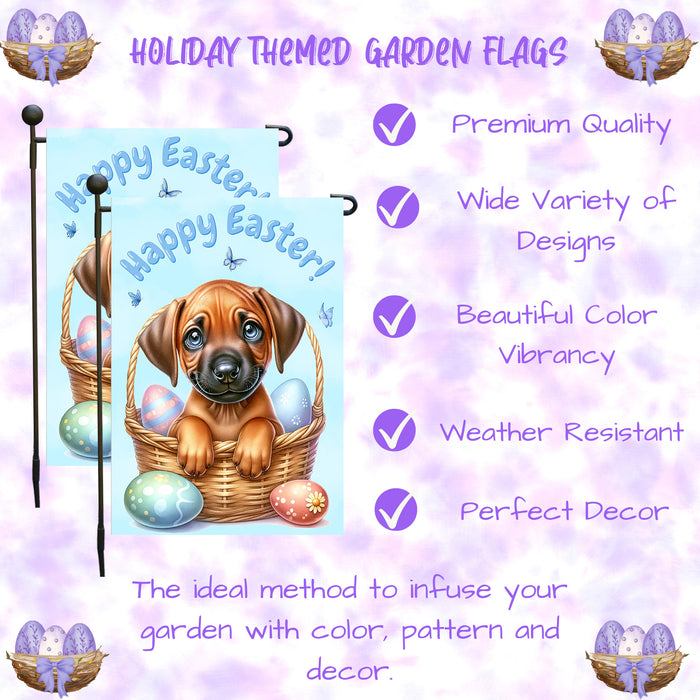 Rhodesian Ridgeback Dog Farmhouse Easter Garden Flag Puppy Eggs Porch Yard Decor 12x18 Inch Single Side and Double Sided