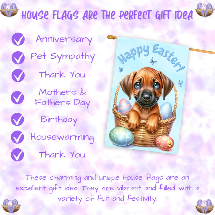 Rhodesian Ridgeback Dog Easter House Flag Puppy Eggs Spring Outdoor Yard Décor 28x40 Inch Double-Sided