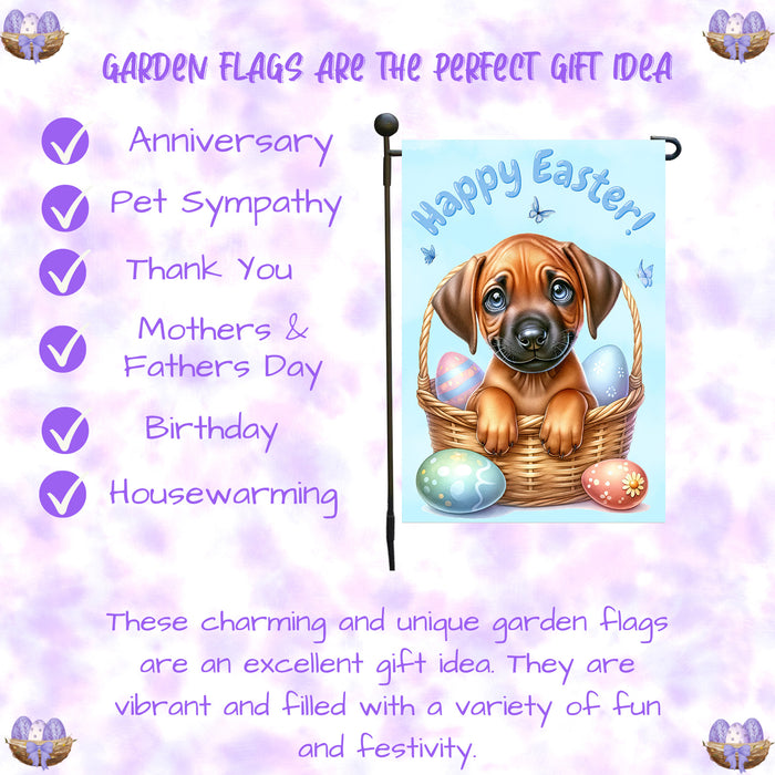Rhodesian Ridgeback Dog Farmhouse Easter Garden Flag Puppy Eggs Porch Yard Decor 12x18 Inch Single Side and Double Sided
