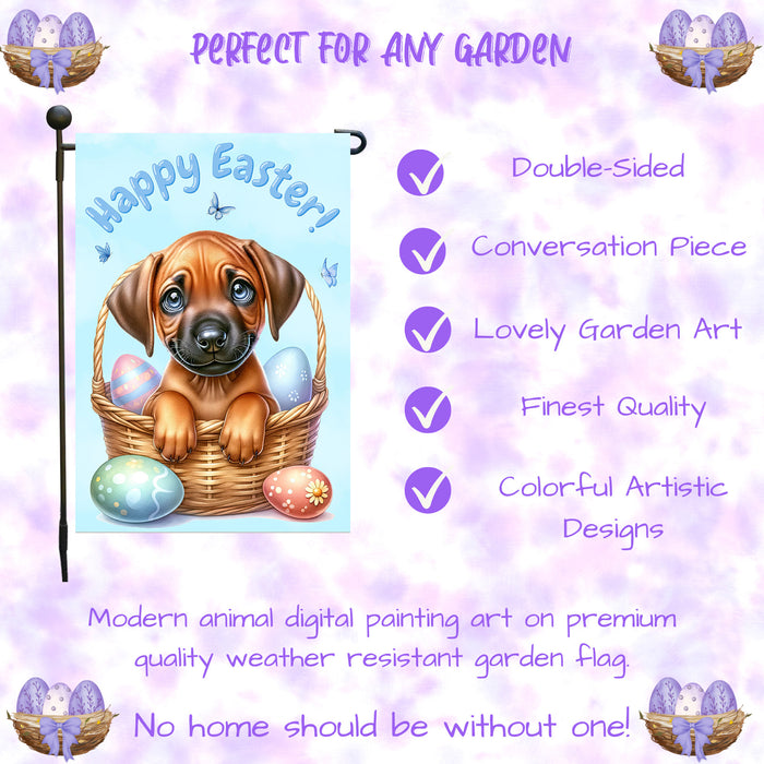 Rhodesian Ridgeback Dog Farmhouse Easter Garden Flag Puppy Eggs Porch Yard Decor 12x18 Inch Single Side and Double Sided