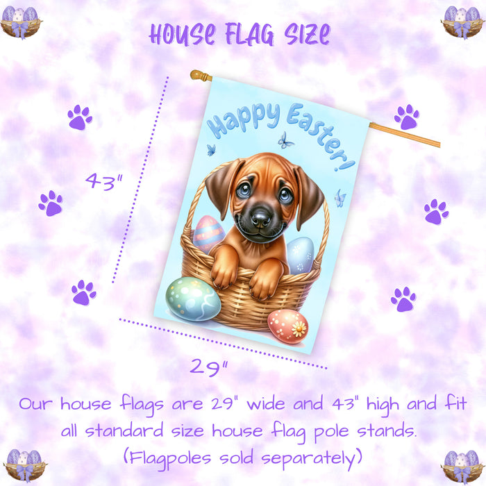 Rhodesian Ridgeback Dog Easter House Flag Puppy Eggs Spring Outdoor Yard Décor 28x40 Inch Double-Sided
