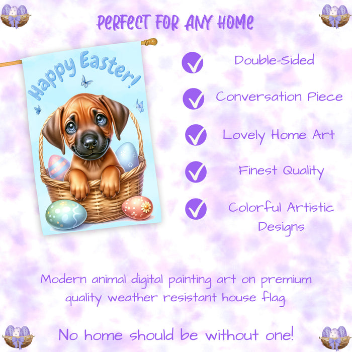 Rhodesian Ridgeback Dog Easter House Flag Puppy Eggs Spring Outdoor Yard Décor 28x40 Inch Double-Sided