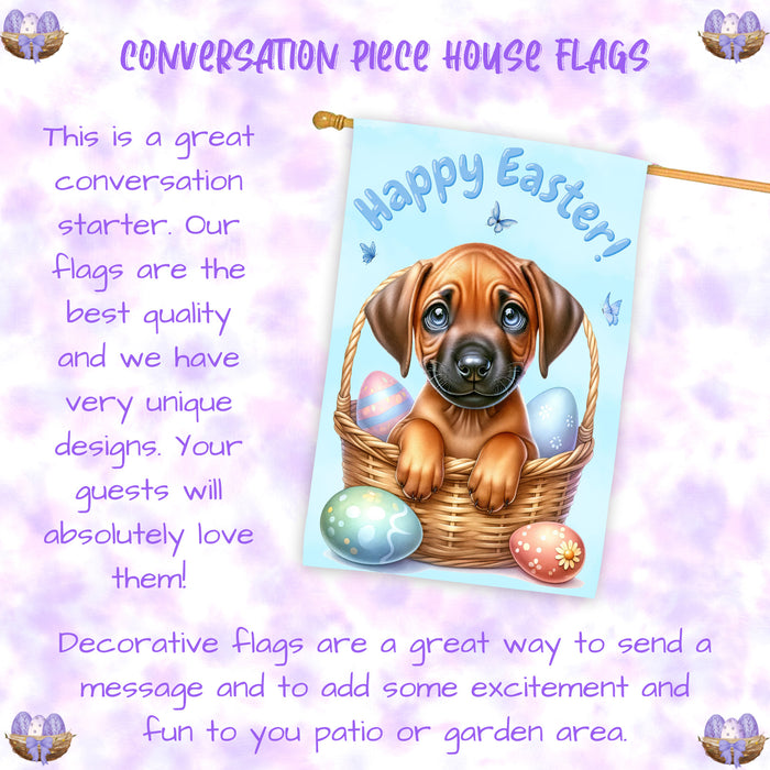 Rhodesian Ridgeback Dog Easter House Flag Puppy Eggs Spring Outdoor Yard Décor 28x40 Inch Double-Sided