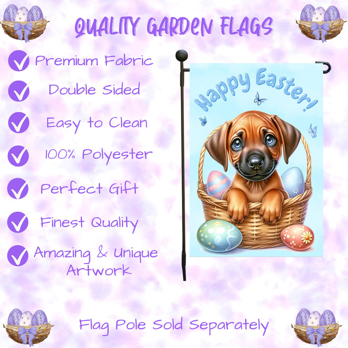 Rhodesian Ridgeback Dog Farmhouse Easter Garden Flag Puppy Eggs Porch Yard Decor 12x18 Inch Single Side and Double Sided