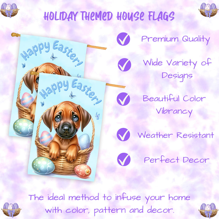 Rhodesian Ridgeback Dog Easter House Flag Puppy Eggs Spring Outdoor Yard Décor 28x40 Inch Double-Sided