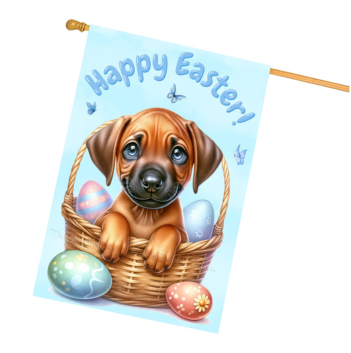 Rhodesian Ridgeback Dog Easter House Flag Puppy Eggs Spring Outdoor Yard Décor 28x40 Inch Double-Sided