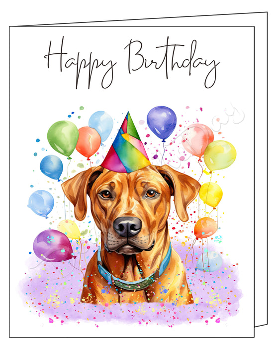 Happy Birthday Greeting Cards Rhodesian Ridgeback - Cute Note Cards for Dog Lovers - Blank Inside Envelope Included, GCHB00247