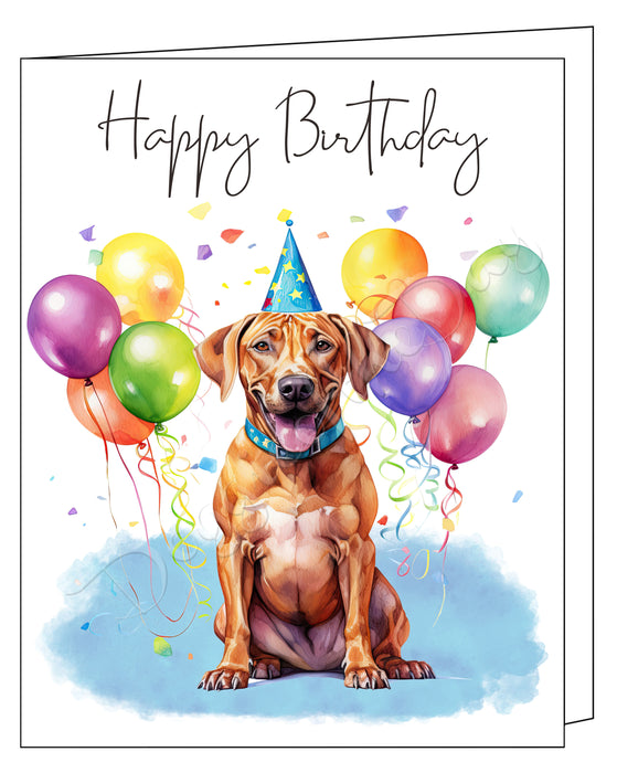 Happy Birthday Greeting Cards Rhodesian Ridgeback - Cute Note Cards for Dog Lovers - Blank Inside Envelope Included, GCHB00248