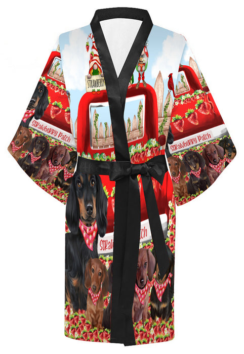 Strawberry Patch with Gnomes Dachshund Dog on Kimono Robe