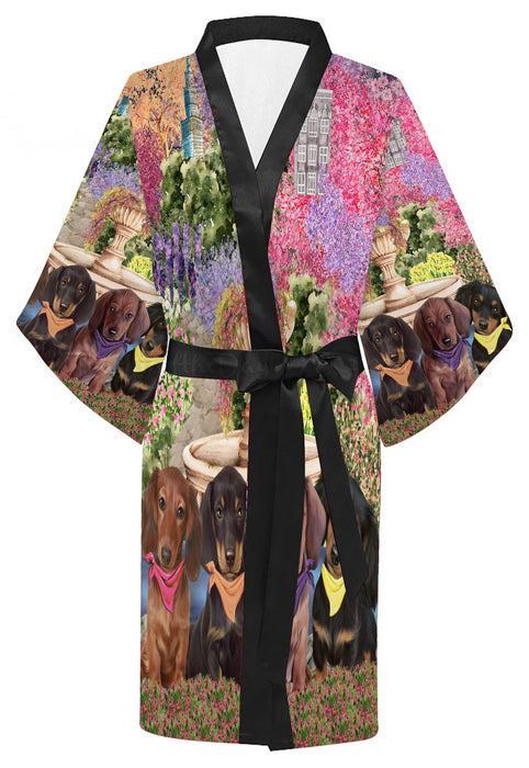 Floral Park Dachshund Dog on Kimono Robe