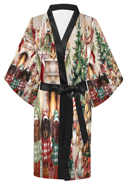 Dachshund Dog on Kimono Robe - Winter Furry Friends