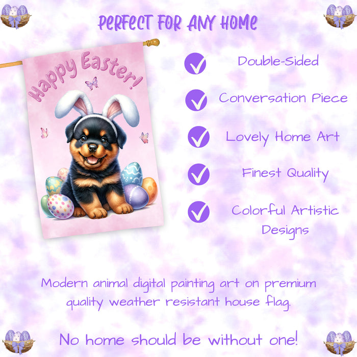 Rottweiler Spring Easter Puppy House Flag Home Outdoor Decorative Dog Flag Gifts 28x40 Inch Double-Sided