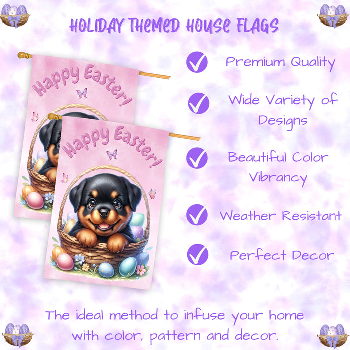 Rottweiler Easter Puppy House Flag Spring Yard Farmhouse Décor Gifts for Dog Mom 28x40 Inch Double-Sided