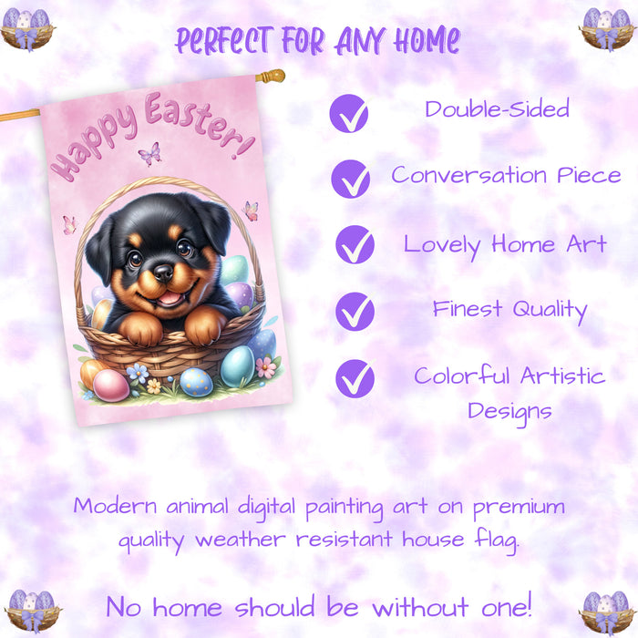 Rottweiler Easter Puppy House Flag Spring Yard Farmhouse Décor Gifts for Dog Mom 28x40 Inch Double-Sided
