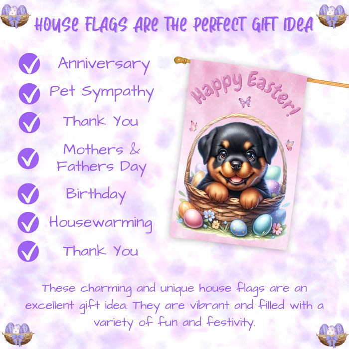 Rottweiler Easter Puppy House Flag Spring Yard Farmhouse Décor Gifts for Dog Mom 28x40 Inch Double-Sided