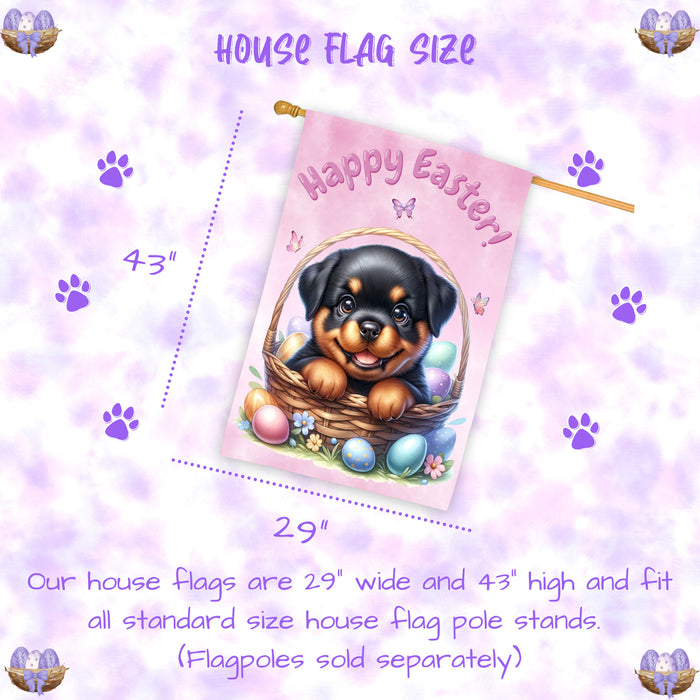 Rottweiler Easter Puppy House Flag Spring Yard Farmhouse Décor Gifts for Dog Mom 28x40 Inch Double-Sided