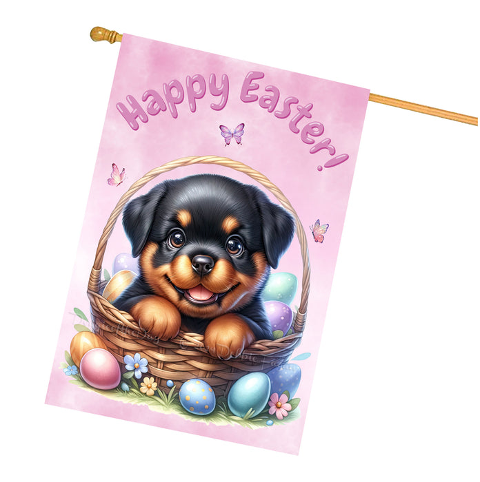 Rottweiler Easter Puppy House Flag Spring Yard Farmhouse Décor Gifts for Dog Mom 28x40 Inch Double-Sided