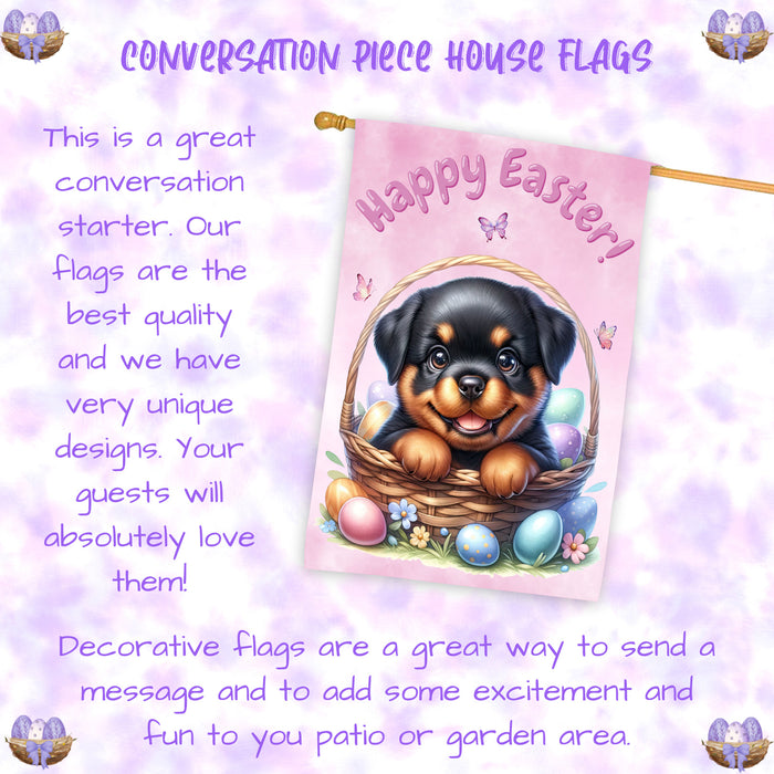Rottweiler Easter Puppy House Flag Spring Yard Farmhouse Décor Gifts for Dog Mom 28x40 Inch Double-Sided